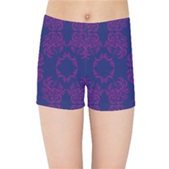 Floral Folk Damask Pattern Fantasy Flowers  Kids  Sports Shorts by Eskimos