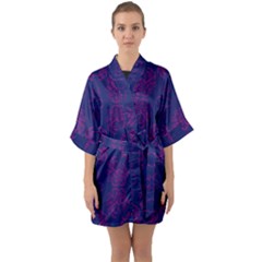 Floral Folk Damask Pattern Fantasy Flowers  Half Sleeve Satin Kimono  by Eskimos