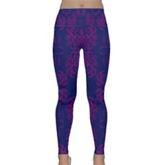 Floral Folk Damask Pattern Fantasy Flowers  Lightweight Velour Classic Yoga Leggings by Eskimos