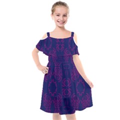 Floral Folk Damask Pattern Fantasy Flowers  Kids  Cut Out Shoulders Chiffon Dress by Eskimos