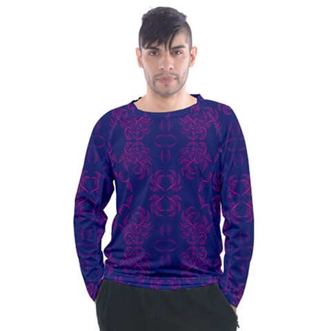 Floral Folk Damask Pattern Fantasy Flowers  Men s Long Sleeve Raglan Tee by Eskimos