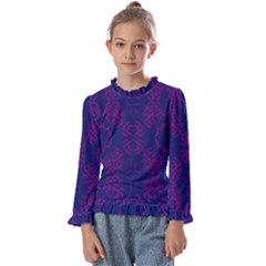 Floral Folk Damask Pattern Fantasy Flowers  Kids  Frill Detail Tee