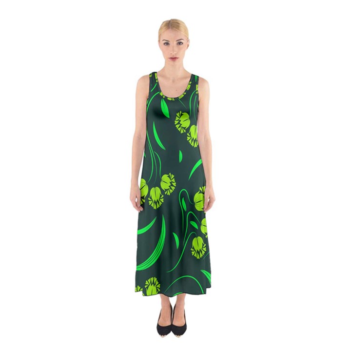 Folk flowers print Floral pattern Ethnic art Sleeveless Maxi Dress