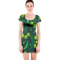 Folk Flowers Print Floral Pattern Ethnic Art Short Sleeve Bodycon Dress by Eskimos