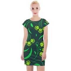 Folk Flowers Print Floral Pattern Ethnic Art Cap Sleeve Bodycon Dress by Eskimos