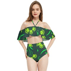 Folk Flowers Print Floral Pattern Ethnic Art Halter Flowy Bikini Set 