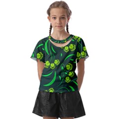 Folk Flowers Print Floral Pattern Ethnic Art Kids  Front Cut Tee