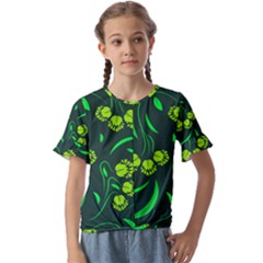 Folk Flowers Print Floral Pattern Ethnic Art Kids  Cuff Sleeve Scrunch Bottom Tee