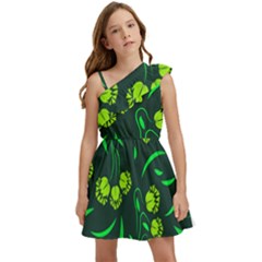 Folk Flowers Print Floral Pattern Ethnic Art Kids  One Shoulder Party Dress