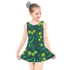 Folk Flowers Print Floral Pattern Ethnic Art Kids  Skater Dress Swimsuit