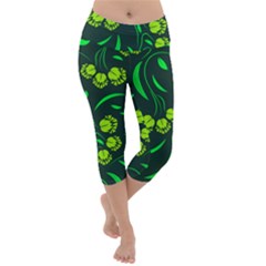 Folk Flowers Print Floral Pattern Ethnic Art Lightweight Velour Capri Yoga Leggings by Eskimos