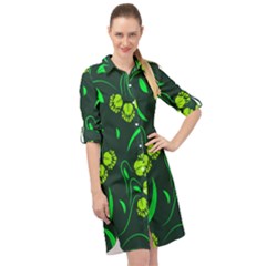 Folk Flowers Print Floral Pattern Ethnic Art Long Sleeve Mini Shirt Dress by Eskimos