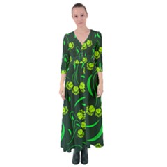 Folk Flowers Print Floral Pattern Ethnic Art Button Up Maxi Dress by Eskimos