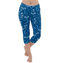 Folk Flowers Print Floral Pattern Ethnic Art Lightweight Velour Capri Yoga Leggings by Eskimos