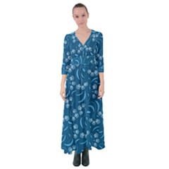 Folk Flowers Print Floral Pattern Ethnic Art Button Up Maxi Dress