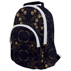 Floral Folk Damask Pattern Fantasy Flowers Floral Geometric Fantasy Rounded Multi Pocket Backpack by Eskimos