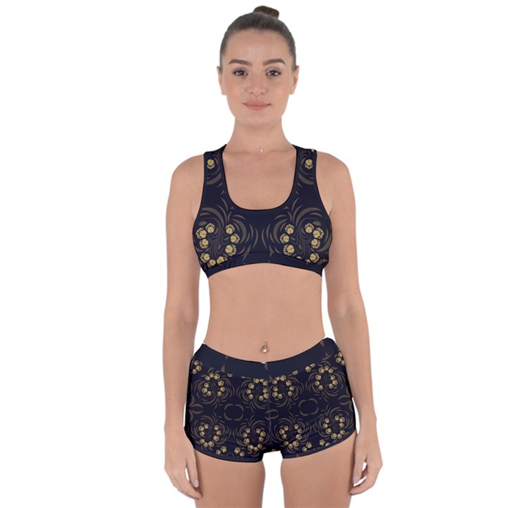 Floral folk damask pattern Fantasy flowers Floral geometric fantasy Racerback Boyleg Bikini Set