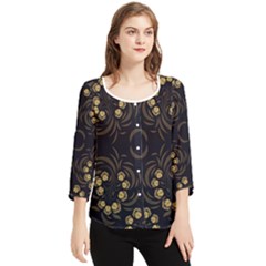 Floral Folk Damask Pattern Fantasy Flowers Floral Geometric Fantasy Chiffon Quarter Sleeve Blouse by Eskimos