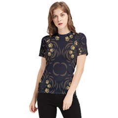 Floral Folk Damask Pattern Fantasy Flowers Floral Geometric Fantasy Women s Short Sleeve Rash Guard