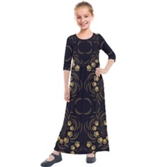 Floral Folk Damask Pattern Fantasy Flowers Floral Geometric Fantasy Kids  Quarter Sleeve Maxi Dress by Eskimos