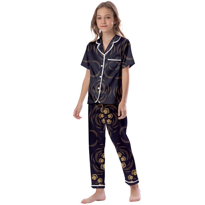 Floral folk damask pattern Fantasy flowers Floral geometric fantasy Kids  Satin Short Sleeve Pajamas Set