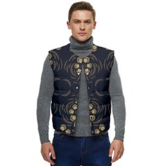 Floral Folk Damask Pattern Fantasy Flowers Floral Geometric Fantasy Men s Short Button Up Puffer Vest	