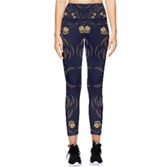 Floral Folk Damask Pattern Fantasy Flowers Floral Geometric Fantasy Pocket Leggings 