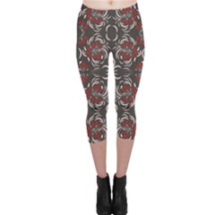 Floral Folk Damask Pattern Fantasy Flowers Floral Geometric Fantasy Capri Leggings  by Eskimos