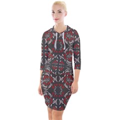 Floral Folk Damask Pattern Fantasy Flowers Floral Geometric Fantasy Quarter Sleeve Hood Bodycon Dress by Eskimos