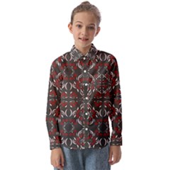 Floral Folk Damask Pattern Fantasy Flowers Floral Geometric Fantasy Kids  Long Sleeve Shirt by Eskimos