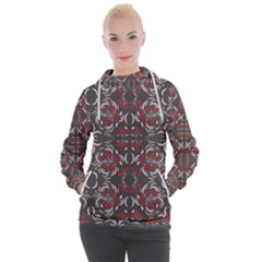 Floral Folk Damask Pattern Fantasy Flowers Floral Geometric Fantasy Women s Hooded Pullover