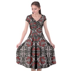 Floral Folk Damask Pattern Fantasy Flowers Floral Geometric Fantasy Cap Sleeve Wrap Front Dress by Eskimos