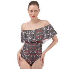 Floral Folk Damask Pattern Fantasy Flowers Floral Geometric Fantasy Off Shoulder Velour Bodysuit  by Eskimos