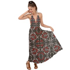 Floral Folk Damask Pattern Fantasy Flowers Floral Geometric Fantasy Backless Maxi Beach Dress by Eskimos