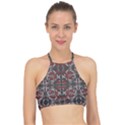 Floral folk damask pattern Fantasy flowers Floral geometric fantasy Racer Front Bikini Top View1