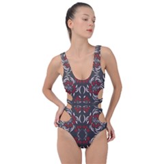 Floral Folk Damask Pattern Fantasy Flowers Floral Geometric Fantasy Side Cut Out Swimsuit by Eskimos