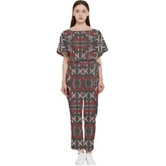 Floral Folk Damask Pattern Fantasy Flowers Floral Geometric Fantasy Batwing Lightweight Chiffon Jumpsuit