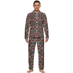 Floral Folk Damask Pattern Fantasy Flowers Floral Geometric Fantasy Men s Long Sleeve Velvet Pocket Pajamas Set