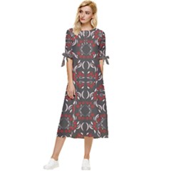 Floral Folk Damask Pattern Fantasy Flowers Floral Geometric Fantasy Bow Sleeve Chiffon Midi Dress by Eskimos