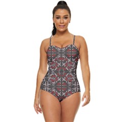 Floral Folk Damask Pattern Fantasy Flowers Floral Geometric Fantasy Retro Full Coverage Swimsuit