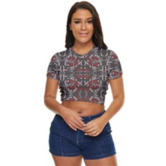 Floral Folk Damask Pattern Fantasy Flowers Floral Geometric Fantasy Side Button Cropped Tee