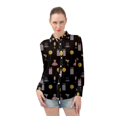 Shiny New Year Things Long Sleeve Chiffon Shirt by SychEva