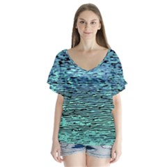 Blue Waves Flow Series 3 V-neck Flutter Sleeve Top by DimitriosArt