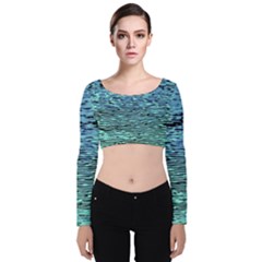 Blue Waves Flow Series 3 Velvet Long Sleeve Crop Top by DimitriosArt