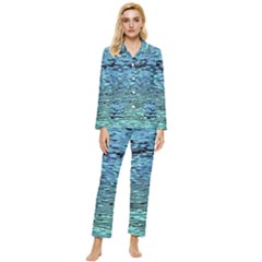 Blue Waves Flow Series 3 Womens  Long Sleeve Velvet Pocket Pajamas Set by DimitriosArt