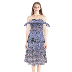 Silver Waves Flow Series 2 Shoulder Tie Bardot Midi Dress by DimitriosArt