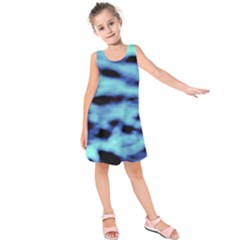 Blue Waves Flow Series 4 Kids  Sleeveless Dress by DimitriosArt