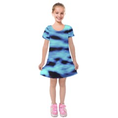 Blue Waves Flow Series 4 Kids  Short Sleeve Velvet Dress by DimitriosArt