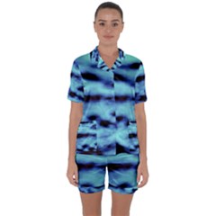 Blue Waves Flow Series 4 Satin Short Sleeve Pajamas Set by DimitriosArt