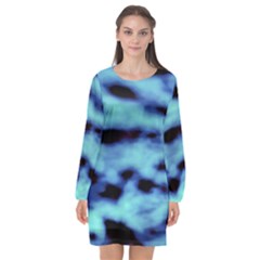 Blue Waves Flow Series 4 Long Sleeve Chiffon Shift Dress 